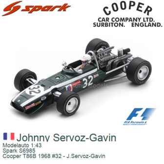 Modelauto 1:43 | Spark S6985 | Cooper T86B 1968 #32 - J.Servoz-Gavin