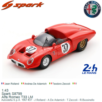 1:43 | Spark S8799 | Alfa Romeo T33 LM | Autodelta S.p.A. 1967 #37 - J.Rolland - A.De Adamich - T.Zeccoli - R.Bussinello