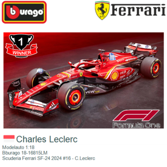 Modelauto 1:18 | Bburago 18-16815LM | Scuderia Ferrari SF-24 2024 #16 - C.Leclerc