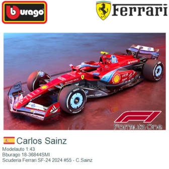 Modelauto 1:43 | Bburago 18-36844SMI | Scuderia Ferrari SF-24 2024 #55 - C.Sainz