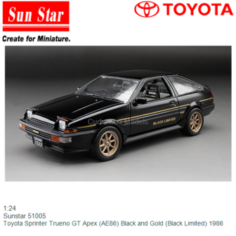 1:24 | Sunstar 51005 | Toyota Sprinter Trueno GT Apex (AE86) Black and Gold (Black Limited) 1986