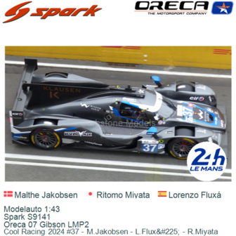 Modelauto 1:43 | Spark S9141 | Oreca 07 Gibson LMP2 | Cool Racing 2024 #37 - M.Jakobsen - L.Flux&amp;#225; - R.Miyata