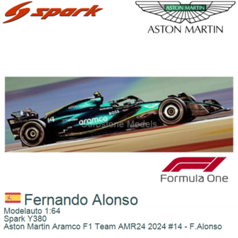 Modelauto 1:64 | Spark Y380 | Aston Martin Aramco F1 Team AMR24 2024 #14 - F.Alonso