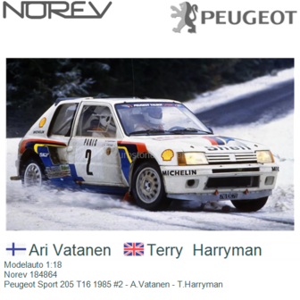 Modelauto 1:18 | Norev 184864 | Peugeot Sport 205 T16 1985 #2 - A.Vatanen - T.Harryman