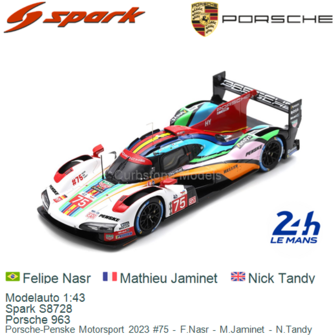 Modelauto 1:43 | Spark S8728 | Porsche 963 | Porsche-Penske Motorsport 2023 #75 - F.Nasr - M.Jaminet - N.Tandy