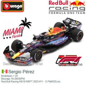 Modelauto 1:24 | Bburago 18-28030PM | Red Bull Racing RB19 RBPT 2023 #11 - S.P&amp;#233;rez