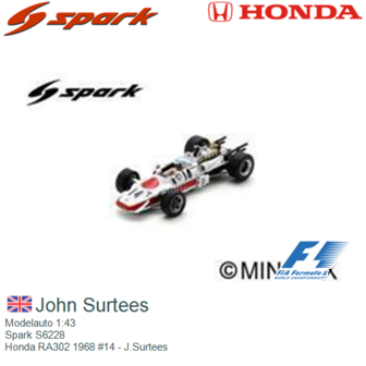 Modelauto 1:43 | Spark S6228 | Honda RA302 1968 #14 - J.Surtees