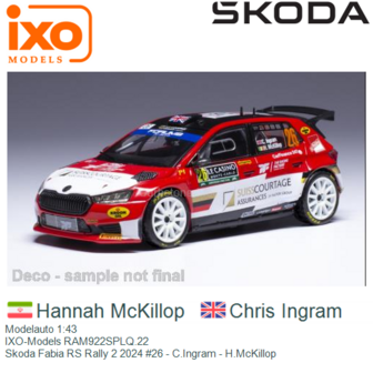 Modelauto 1:43 | IXO-Models RAM922SPLQ.22 | Skoda Fabia RS Rally 2 2024 #26 - C.Ingram - H.McKillop