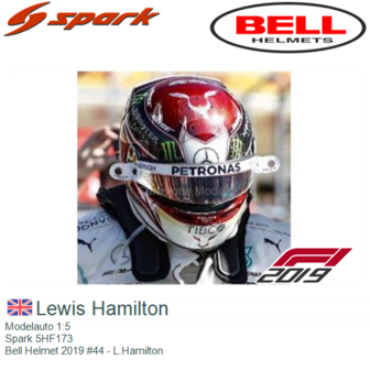 Modelauto 1:5 | Spark 5HF173 | Bell Helmet 2019 #44 - L.Hamilton