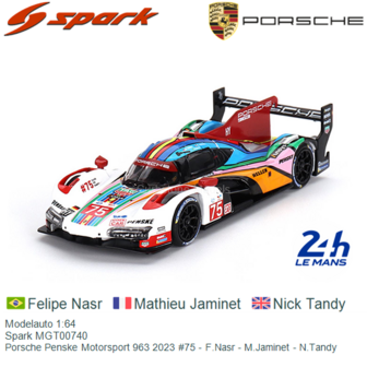 Modelauto 1:64 | Spark MGT00740 | Porsche Penske Motorsport 963 2023 #75 - F.Nasr - M.Jaminet - N.Tandy