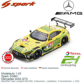 Modelauto 1:43 | Spark SG861 | Mercedes AMG GT3 | Mannfilter Team Landgraf 2022 #55 - D.Baumann - J.Apotheloz - P.Assenheimer -