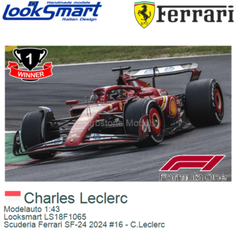 Modelauto 1:43 | Looksmart LS18F1065 | Scuderia Ferrari SF-24 2024 #16 - C.Leclerc