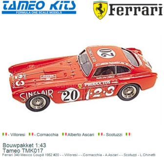 Bouwpakket 1:43 | Tameo TMK017 | Ferrari 340 Mexico Coup&eacute; 1952 #20 - -.Villoresi - -.Cornacchia - A.Ascari - -.Scotuzzi - 