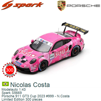 Modelauto 1:43 | Spark S5669 | Porsche 911 GT3 Cup 2023 #999 - N.Costa