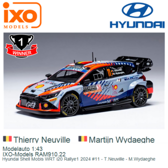 Modelauto 1:43 | IXO-Models RAM910.22 | Hyundai Shell Mobis WRT i20 Rallye1 2024 #11 - T.Neuville - M.Wydaeghe