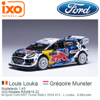 Modelauto 1:43 | IXO-Models RAM915.22 | M-Sport Ford WRT Puma Rally1 2024 #13 - L.Louka - G.Munster