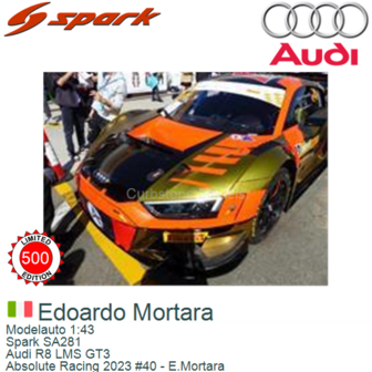 Modelauto 1:43 | Spark SA281 | Audi R8 LMS GT3 | Absolute Racing 2023 #40 - E.Mortara