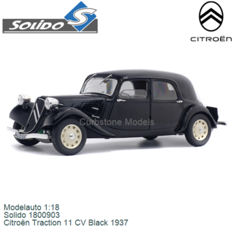 Modelauto 1:18 | Solido 1800903 | Citro&euml;n Traction 11 CV Black 1937