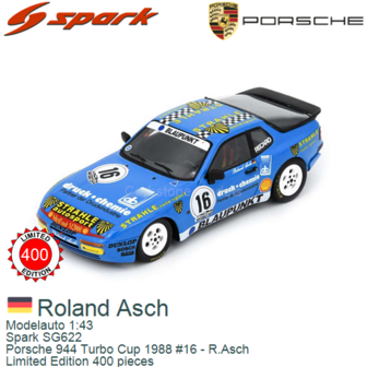 Modelauto 1:43 | Spark SG622 | Porsche 944 Turbo Cup 1988 #16 - R.Asch