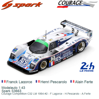 Modelauto 1:43 | Spark S3663 | Courage Comp&eacute;tition C32 LM 1994 #2 - F.Lagorce - H.Pescarolo - A.Ferte