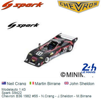 Modelauto 1:43 | Spark S9422 | Chevron B36 1982 #55 - N.Crang - J.Sheldon - M.Birrane