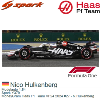 Modelauto 1:64 | Spark Y379 | MoneyGram Haas F1 Team VF24 2024 #27 - N.Hulkenberg