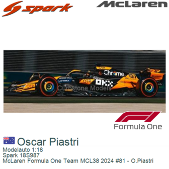 Modelauto 1:18 | Spark 18S987 | McLaren Formula One Team MCL38 2024 #81 - O.Piastri