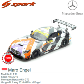 Modelauto 1:18 | Spark 18SA016 | Mercedes Benz AMG GT3 | GruppeM Raing 2016 #999 - M.Engel