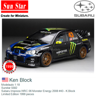 Modelauto 1:18 | Sunstar 5582 | Subaru Impreza WRC 06 Monster Energy 2008 #43 - K.Block