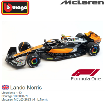 Modelauto 1:43 | Bburago 18-38087N | McLaren MCL60 2023 #4 - L.Norris