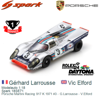 Modelauto 1:18 | Spark 18SE71 | Porsche Martini Racing 917 K 1971 #3 - G.Larrousse - V.Elford