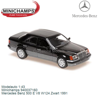 Modelauto 1:43 | Minichamps 940037160 | Mercedes Benz 500 E V8 W124 Zwart 1991