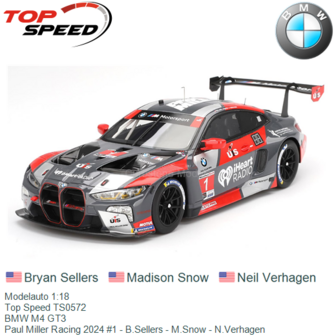 Modelauto 1:18 | Top Speed TS0572 | BMW M4 GT3 | Paul Miller Racing 2024 #1 - B.Sellers - M.Snow - N.Verhagen