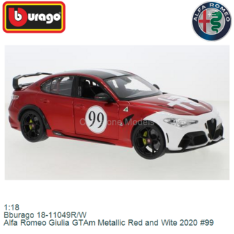 1:18 | Bburago 18-11049R/W | Alfa Romeo Giulia GTAm Metallic Red and Wite 2020 #99