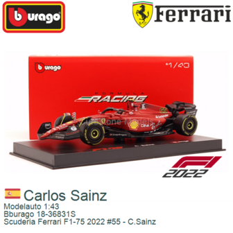 Modelauto 1:43 | Bburago 18-36831S | Scuderia Ferrari F1-75 2022 #55 - C.Sainz