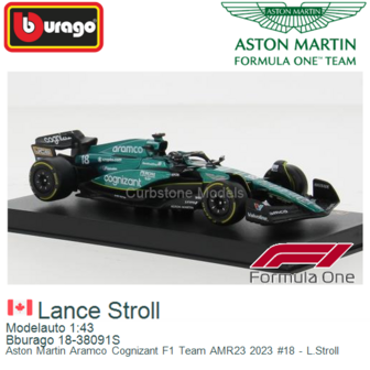 Modelauto 1:43 | Bburago 18-38091S | Aston Martin Aramco Cognizant F1 Team AMR23 2023 #18 - L.Stroll