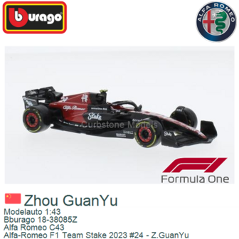 Modelauto 1:43 | Bburago 18-38085Z | Alfa Romeo C43 | Alfa-Romeo F1 Team Stake 2023 #24 - Z.GuanYu