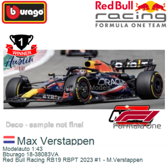 Modelauto 1:43 | Bburago 18-38083VA | Red Bull Racing RB19 RBPT 2023 #1 - M.Verstappen