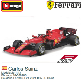 Modelauto 1:43 | Bburago 18-36828S | Scuderia Ferrari SF21 2021 #55 - C.Sainz