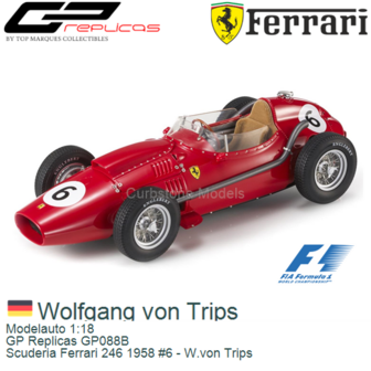 Modelauto 1:18 | GP Replicas GP088B | Scuderia Ferrari 246 1958 #6 - W.von Trips