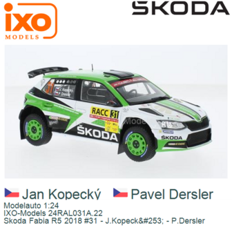 Modelauto 1:24 | IXO-Models 24RAL031A.22 | Skoda Fabia R5 2018 #31 - J.Kopeck&amp;#253; - P.Dersler