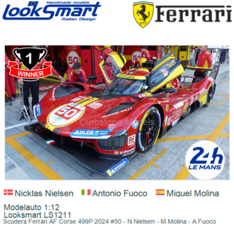 Modelauto 1:12 | Looksmart LS1211 | Scudera Ferrari AF Corse 499P 2024 #50 - N.Nielsen - M.Molina - A.Fuoco