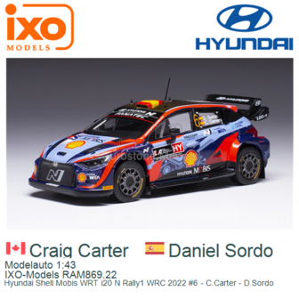 Modelauto 1:43 | IXO-Models RAM869.22 | Hyundai Shell Mobis WRT i20 N Rally1 WRC 2022 #6 - C.Carter - D.Sordo