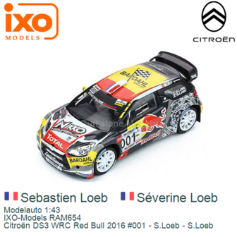 Modelauto 1:43 | IXO-Models RAM654 | Citro&euml;n DS3 WRC Red Bull 2016 #001 - S.Loeb - S.Loeb