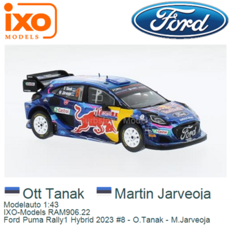 Modelauto 1:43 | IXO-Models RAM906.22 | Ford Puma Rally1 Hybrid 2023 #8 - O.Tanak - M.Jarveoja