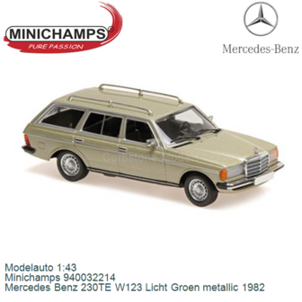 Modelauto 1:43 | Minichamps 940032214 | Mercedes Benz 230TE W123 Licht Groen metallic 1982