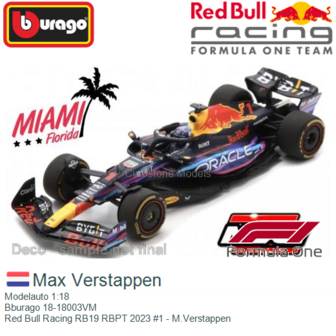 Modelauto 1:18 | Bburago 18-18003VM | Red Bull Racing RB19 RBPT 2023 #1 - M.Verstappen