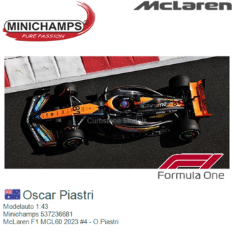 Modelauto 1:43 | Minichamps 537236681 | McLaren F1 MCL60 2023 #4 - O.Piastri