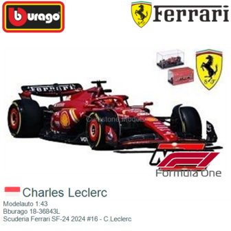 Modelauto 1:43 | Bburago 18-36843L | Scuderia Ferrari SF-24 2024 #16 - C.Leclerc