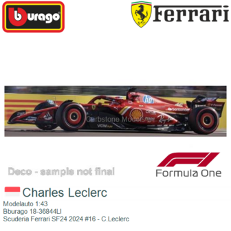 Modelauto 1:43 | Bburago 18-36844LI | Scuderia Ferrari SF24 2024 #16 - C.Leclerc